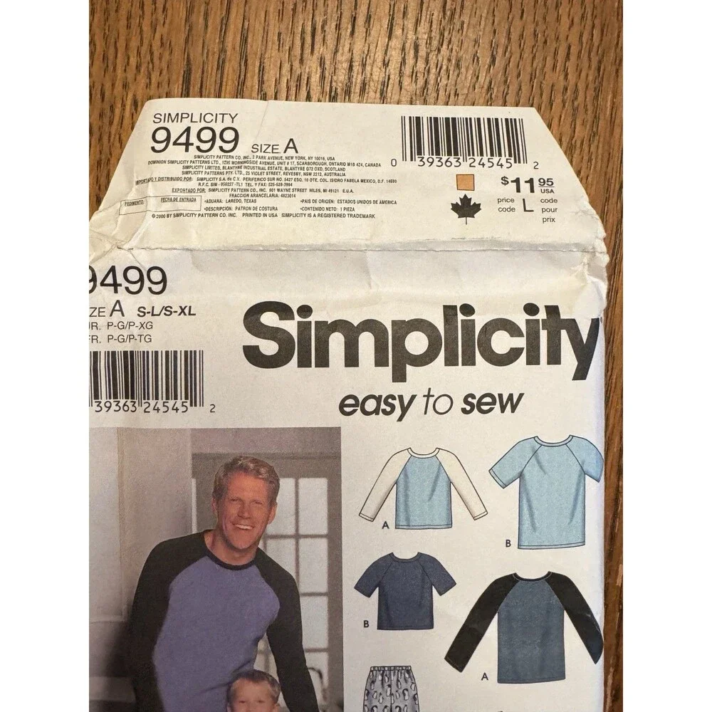 Simplicity Sewing Pattern 9499 Boys Mens S-L S-XL Loungewear Pants Shorts Top